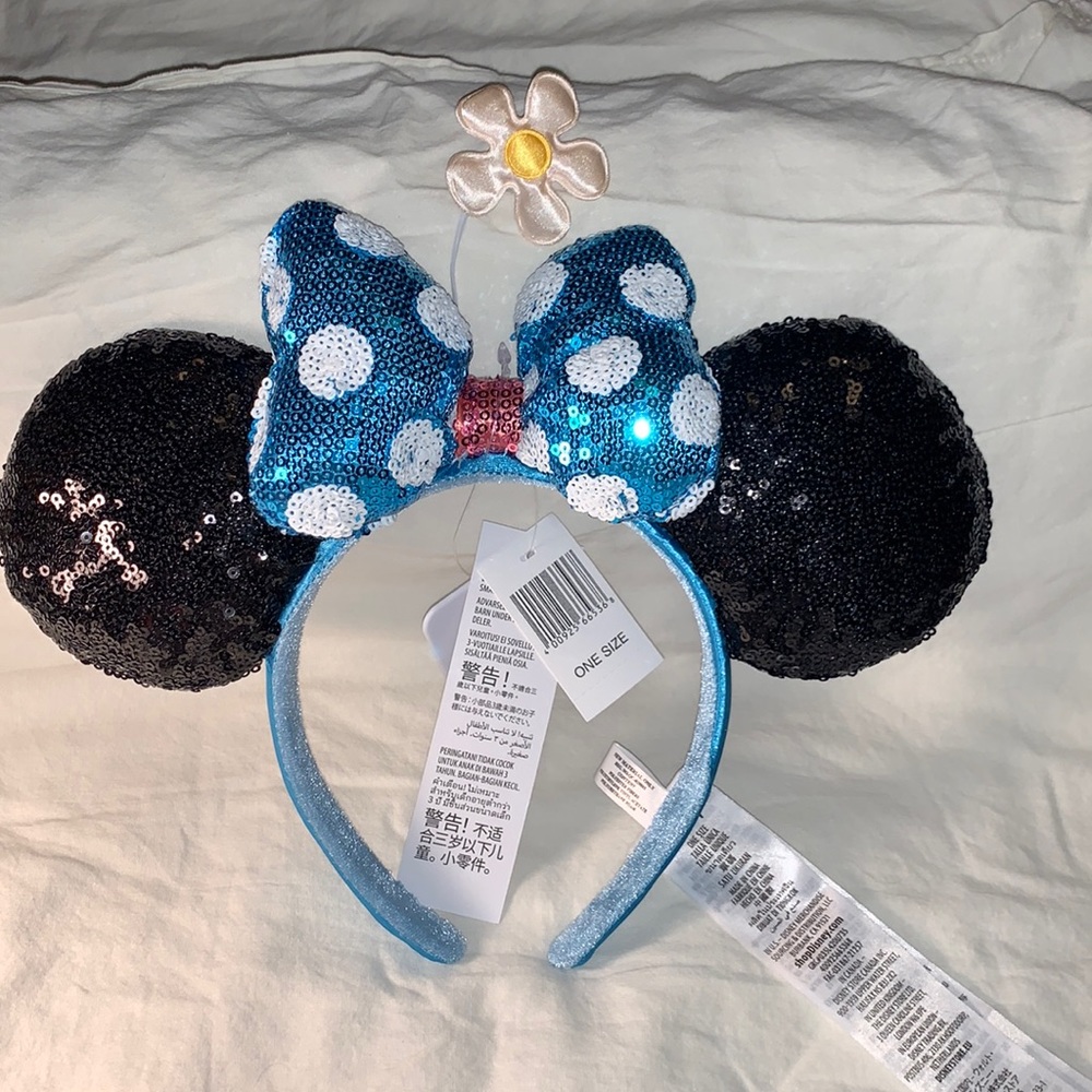 AUTHENTIC DISNEY PARKS MERCHANDISE-Flower w sequined bow&ears Minnie M Headband